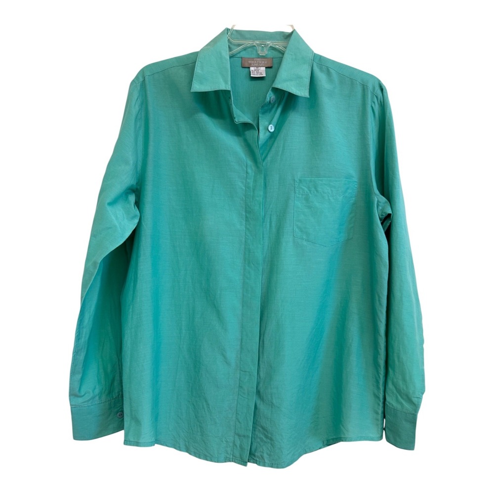 The Territory Ahead Silk Cotton Button Down Shirt Teal Green Women Medium